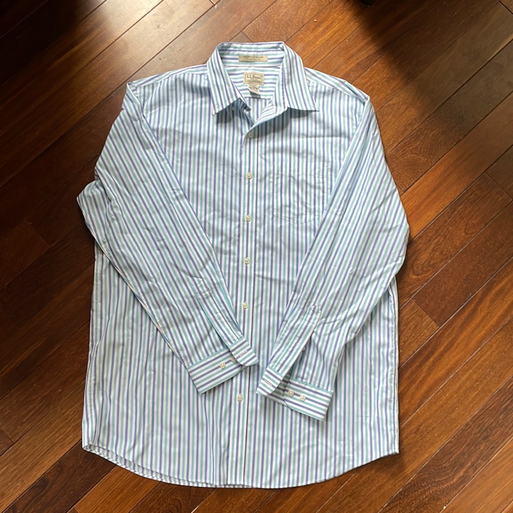 NWOT LL Bean men blue stripe shirt, 100% coton, size L-Tall